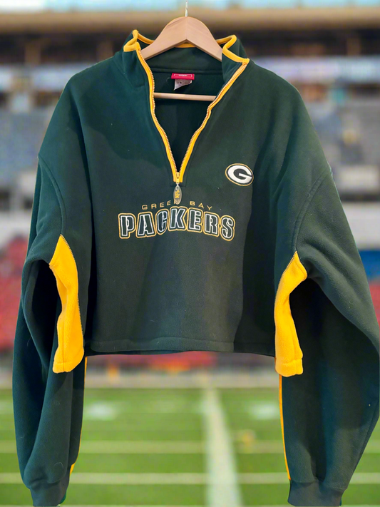 Reworked vintage Packers 1/4 Zip Cropped Fleece