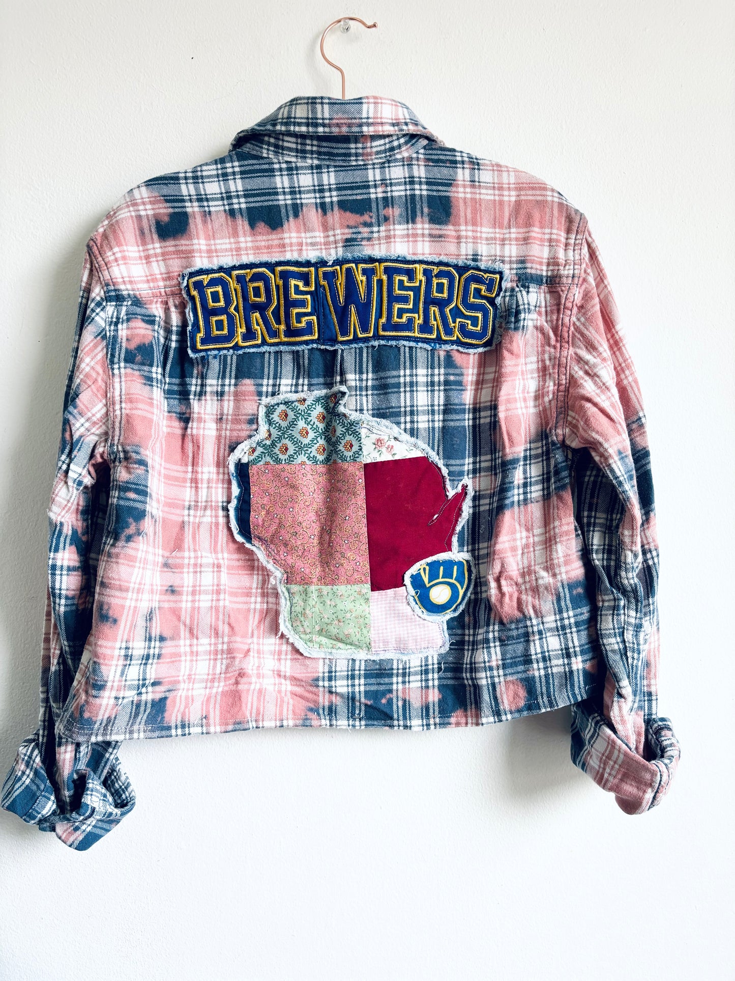 Reworked cropped Game Day distressed Flannel Shirt