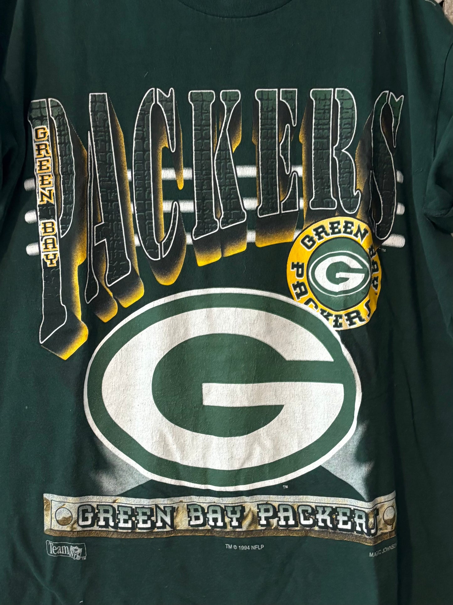 Rare Vintage 90’s Green Bay Packers All Over Graphic T-shirt by Magic Johnson Tee’s