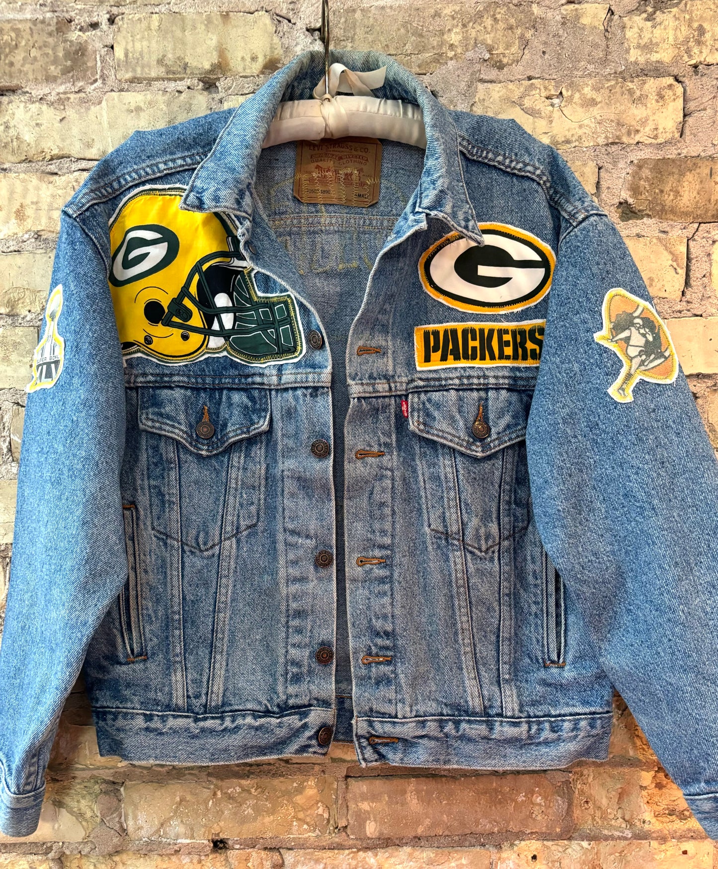 Reworked Vintage Stone Washed Packers LEVI Game Day Denim Jacket