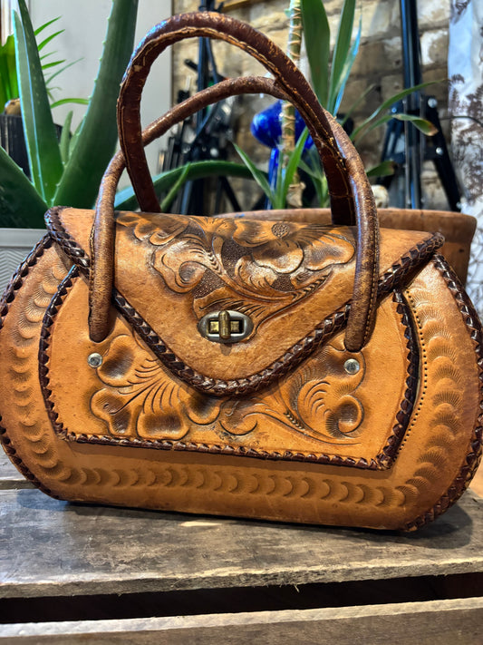 Vintage 70’s  Hand Tooled  leather   Boho Tote Bag