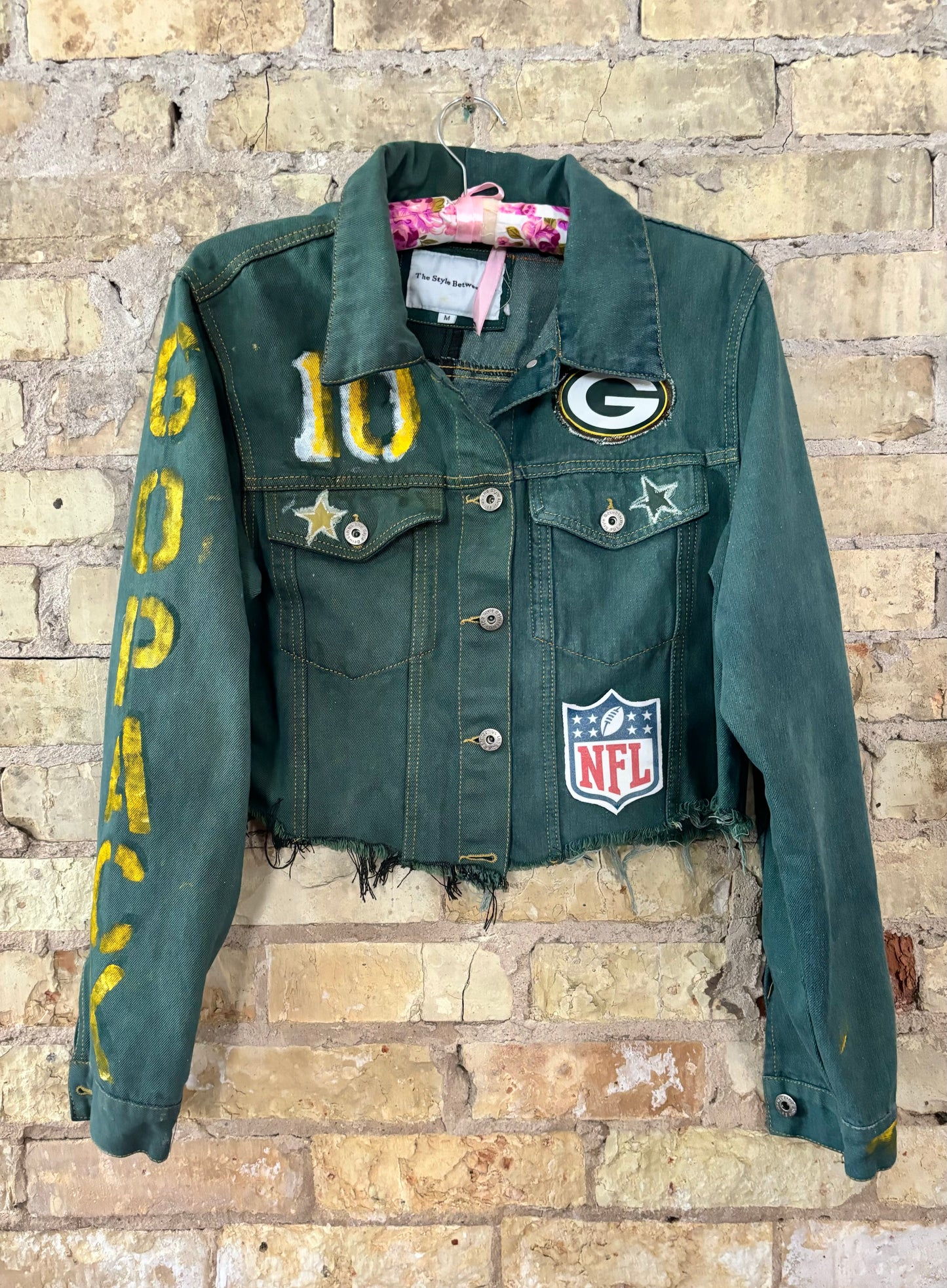 Reworked Spliced Denim Packers Game Day Jacket