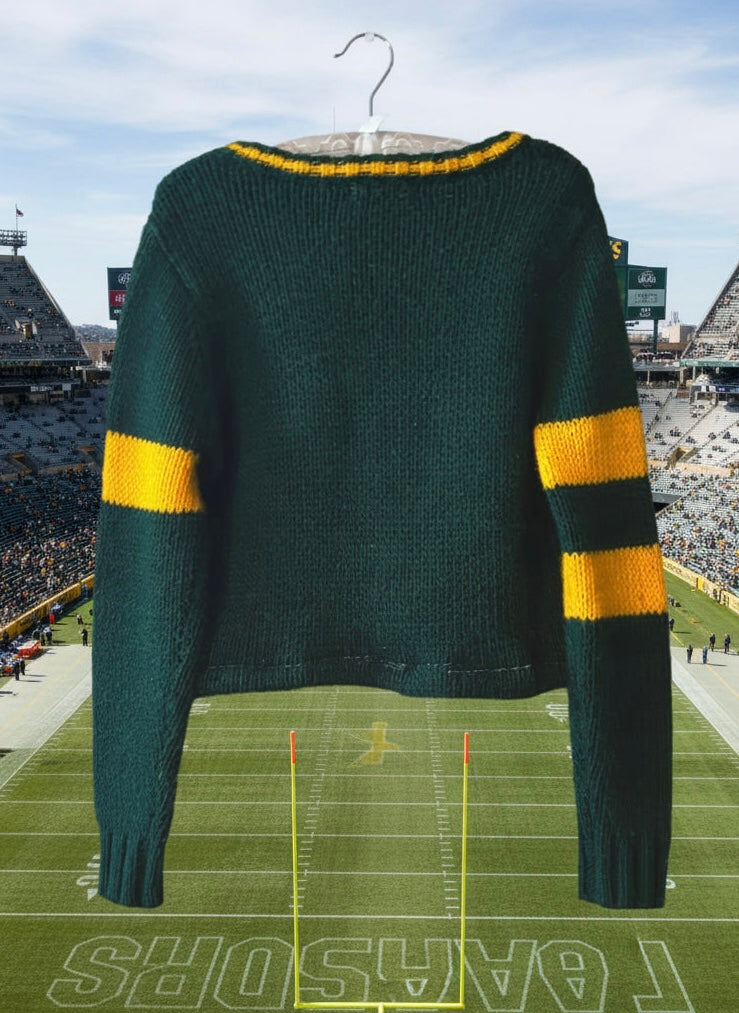 Vintage Rare Green Bay Packers HandKnit Cropped Varsity Sweater