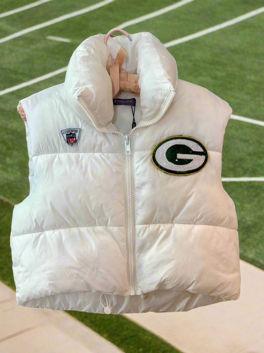 Reworked cropped Puffer Game Day Vest