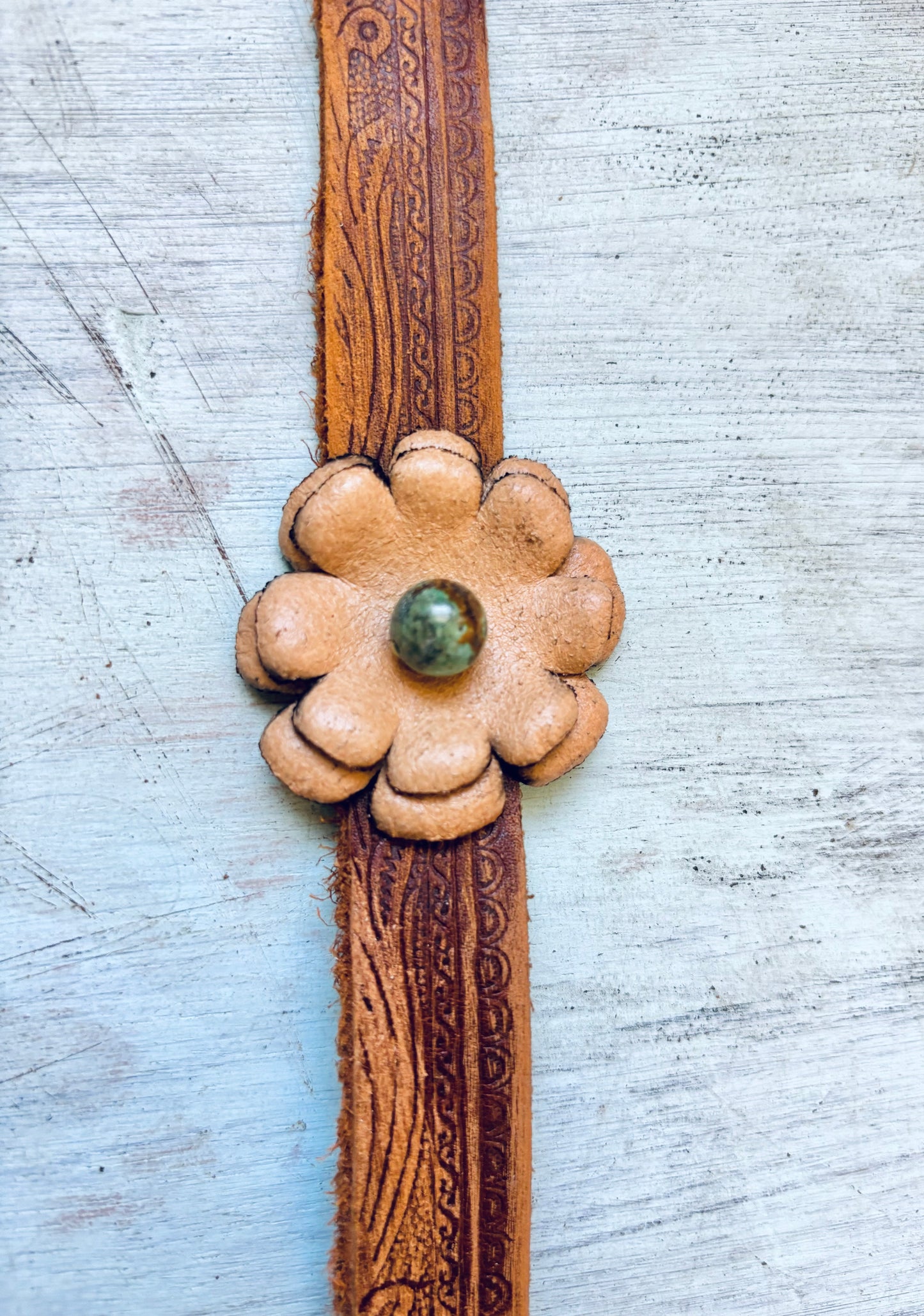 Handmade Reclaimed Leather Flower Bracelet