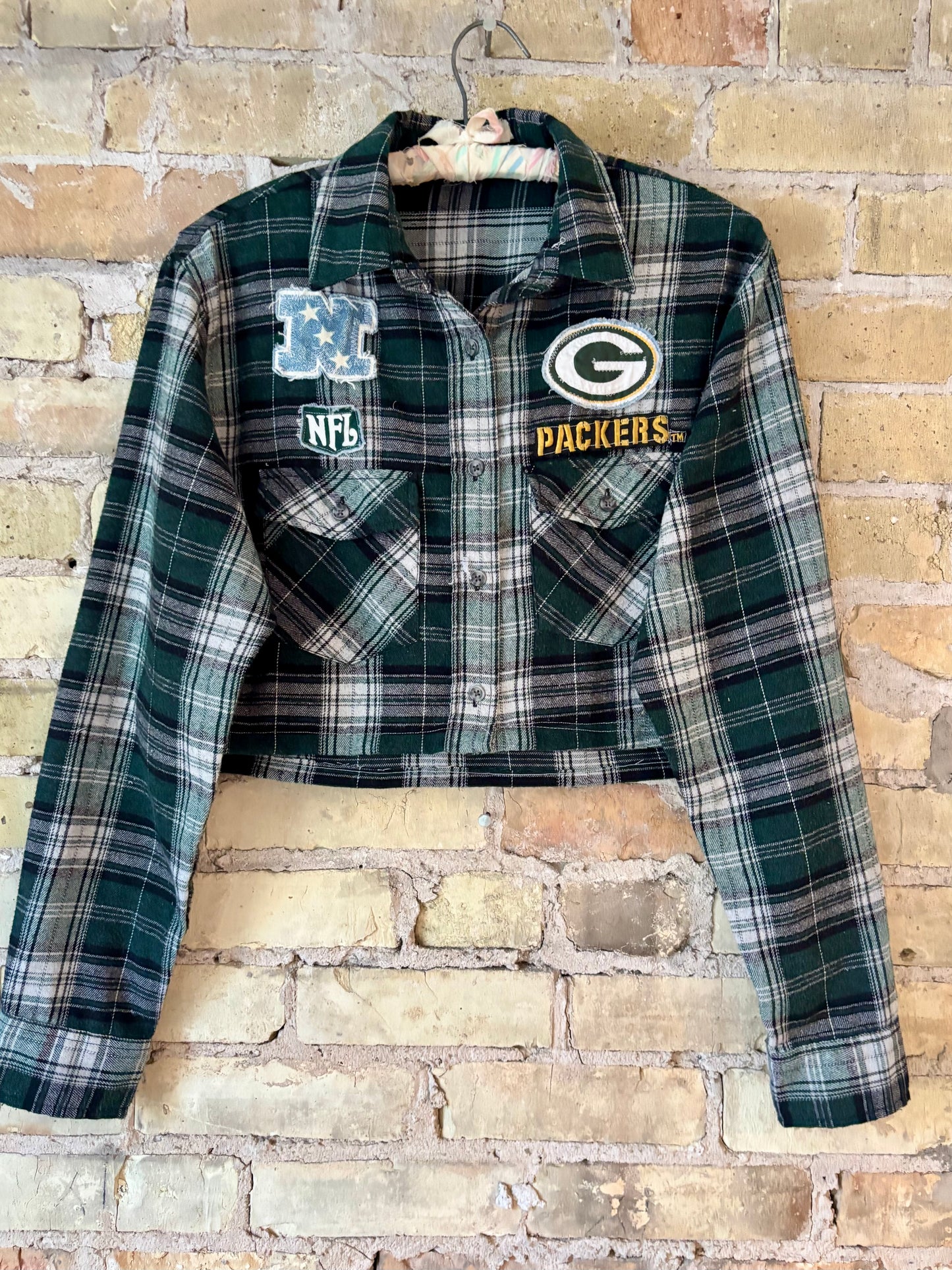 Reworked Packers Game Day Crop Top Flannel Shirt