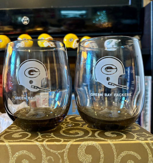 Set of 2 Vintage 70’s NFL ROLY POLY Smokey Gray Whiskey Glasses