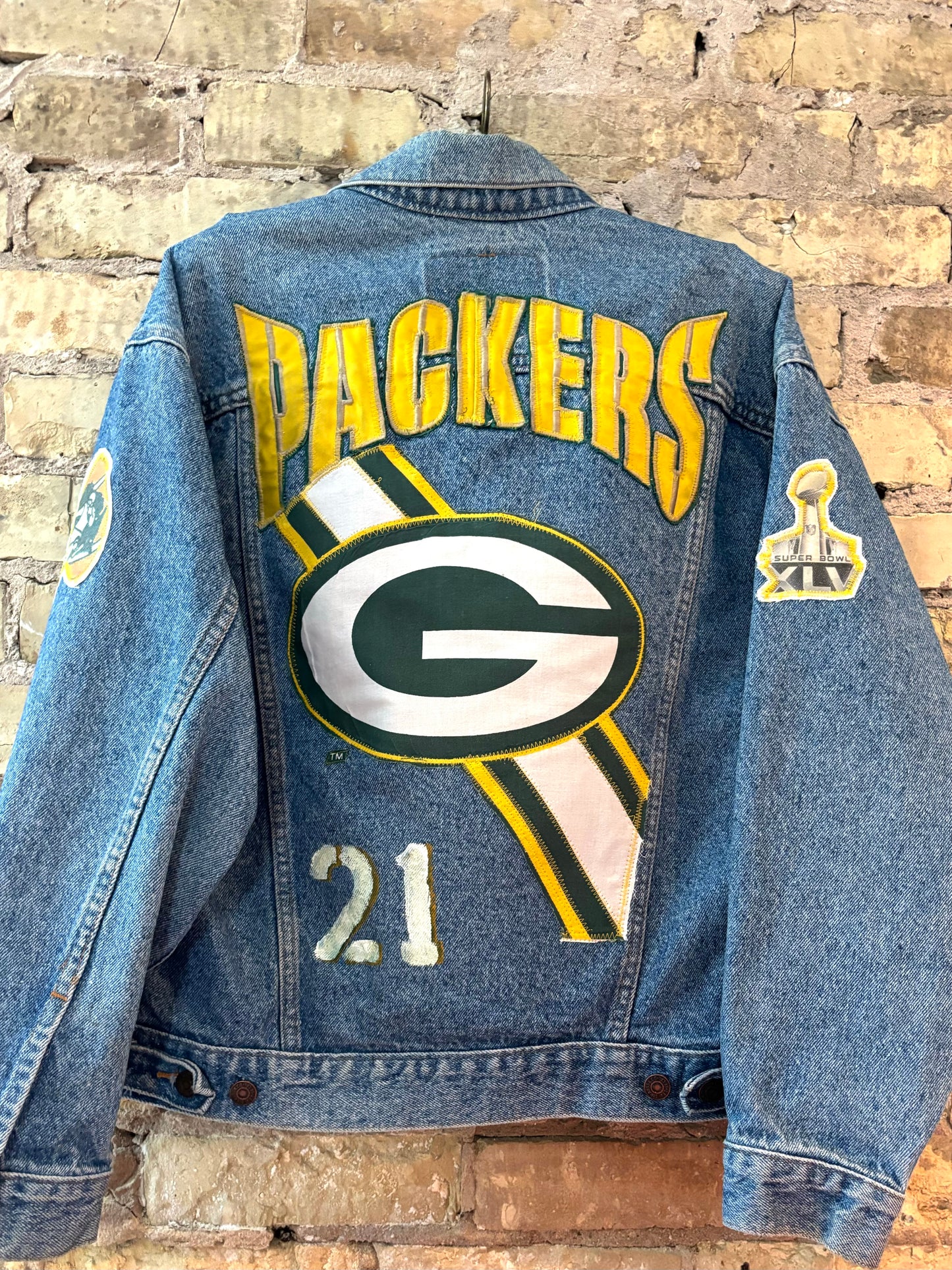 Reworked Vintage Stone Washed Packers LEVI Game Day Denim Jacket