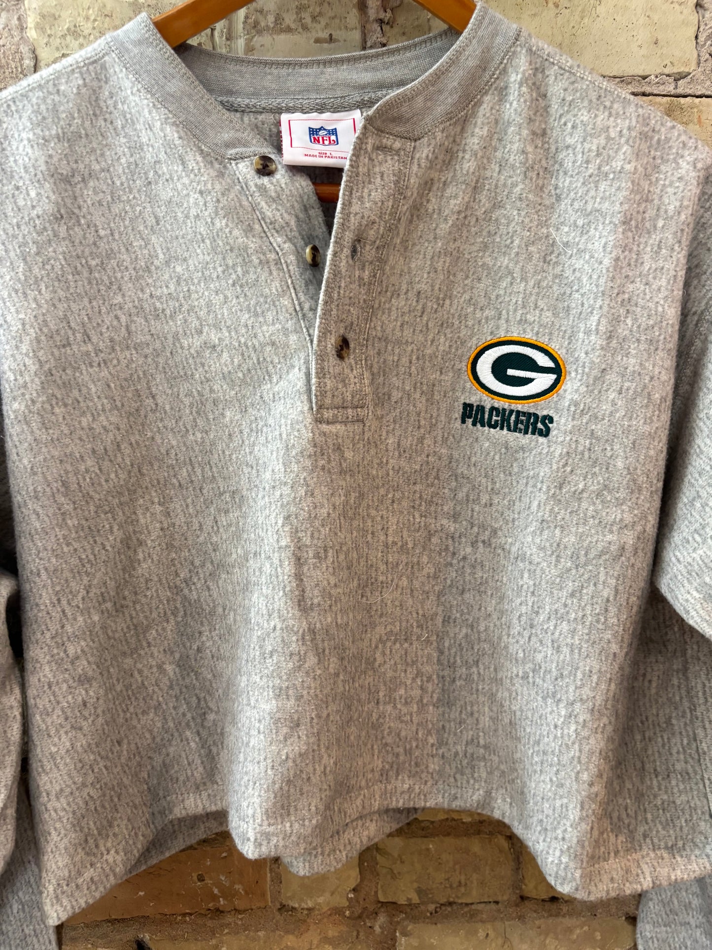 Reworked Packers cropped 2 Button Fleece Henley Crewneck
