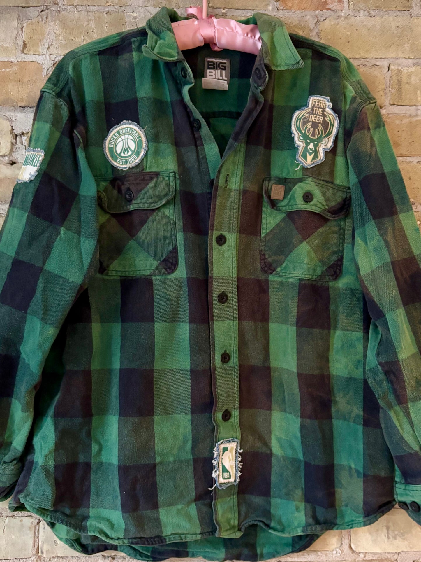 Reworked Bucks Distressed Game Day Flannel Shirt