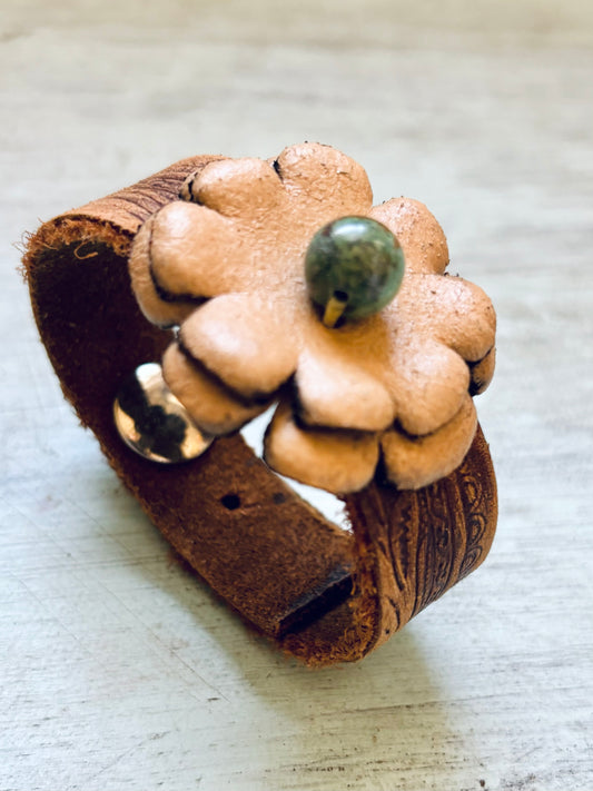 Handmade Reclaimed Leather Flower Bracelet