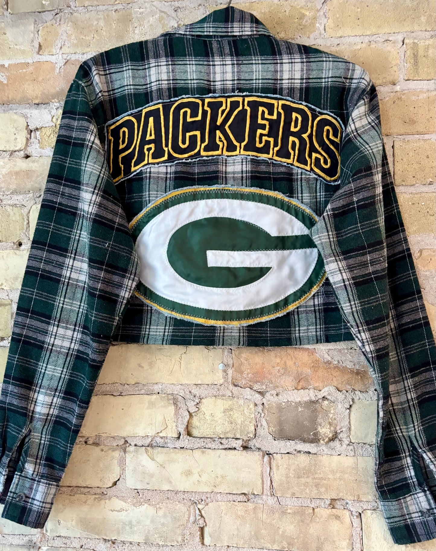 Reworked Packers Game Day Crop Top Flannel Shirt