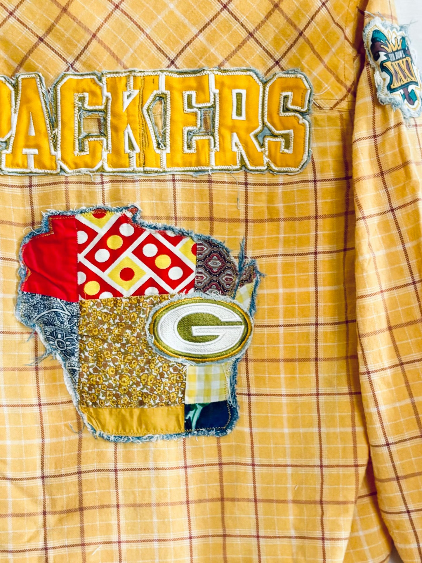 Reworked Packers Game Day Patchwork Flannel Shirt