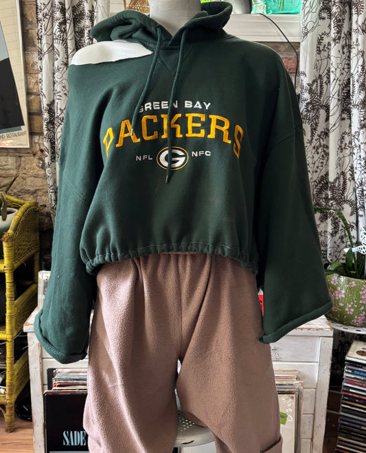 Reworked Packers Retro Cropped One Shoulder oversized Hoodie