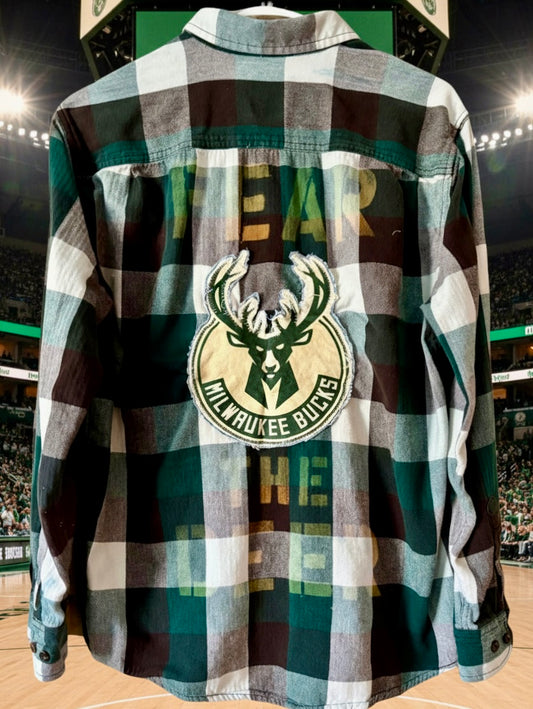 Reworked Bucks Distressed Game Day Flannel Shirt