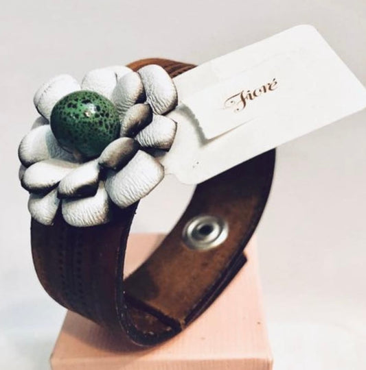 Handmade Reclaimed Leather Flower Bracelet